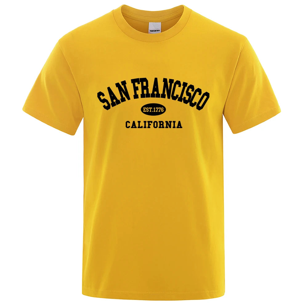 Sanfrancisco Est.1776 California Letter T-Shirts Men Fashion Oversized Tops Summer Tshirt Loose Designer Luxury Tee Clothing