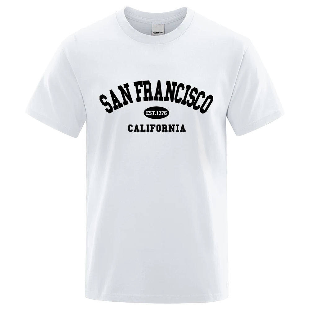 Sanfrancisco Est.1776 California Letter T-Shirts Men Fashion Oversized Tops Summer Tshirt Loose Designer Luxury Tee Clothing