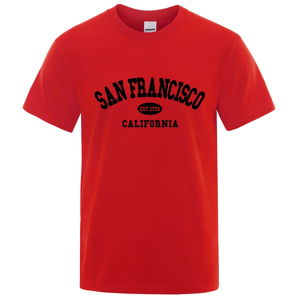 Sanfrancisco Est.1776 California Letter T-Shirts Men Fashion Oversized Tops Summer Tshirt Loose Designer Luxury Tee Clothing