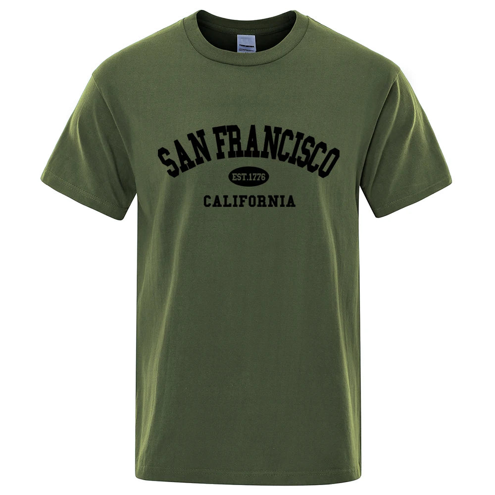 Sanfrancisco Est.1776 California Letter T-Shirts Men Fashion Oversized Tops Summer Tshirt Loose Designer Luxury Tee Clothing