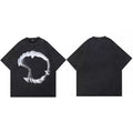 Hip Hop Streetwear Men T-Shirt Oversized Animal Teeth Graphic T Shirt Retro Washed Black Unisex Tshirt Cotton Tops Tees