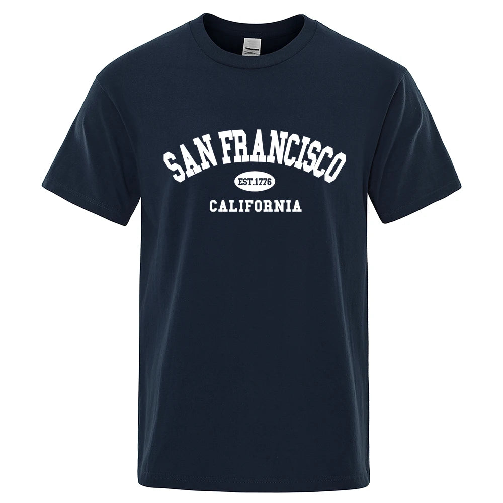 Sanfrancisco Est.1776 California Letter T-Shirts Men Fashion Oversized Tops Summer Tshirt Loose Designer Luxury Tee Clothing