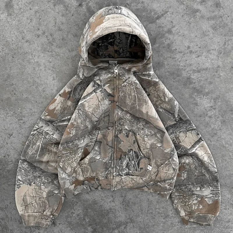 Y2K Retro Hoodie Men Printed Camouflage Pattern Pullover Sweatshirts High Street Hip Hop Streetwear Oversized Unisex Camo Hoodie