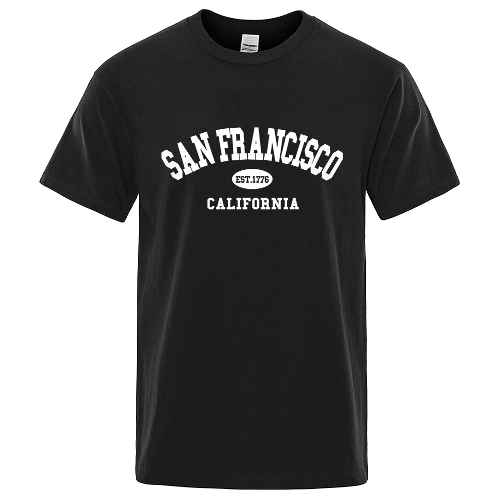Sanfrancisco Est.1776 California Letter T-Shirts Men Fashion Oversized Tops Summer Tshirt Loose Designer Luxury Tee Clothing