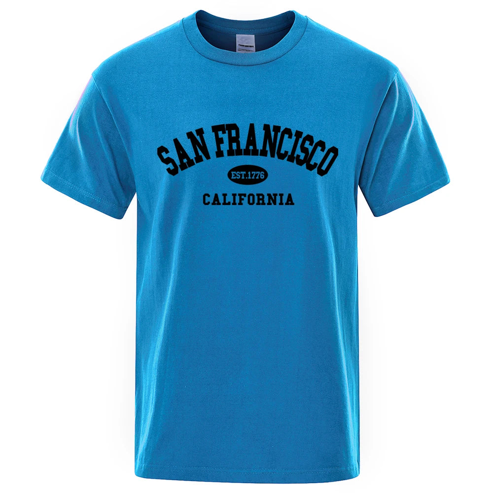 Sanfrancisco Est.1776 California Letter T-Shirts Men Fashion Oversized Tops Summer Tshirt Loose Designer Luxury Tee Clothing