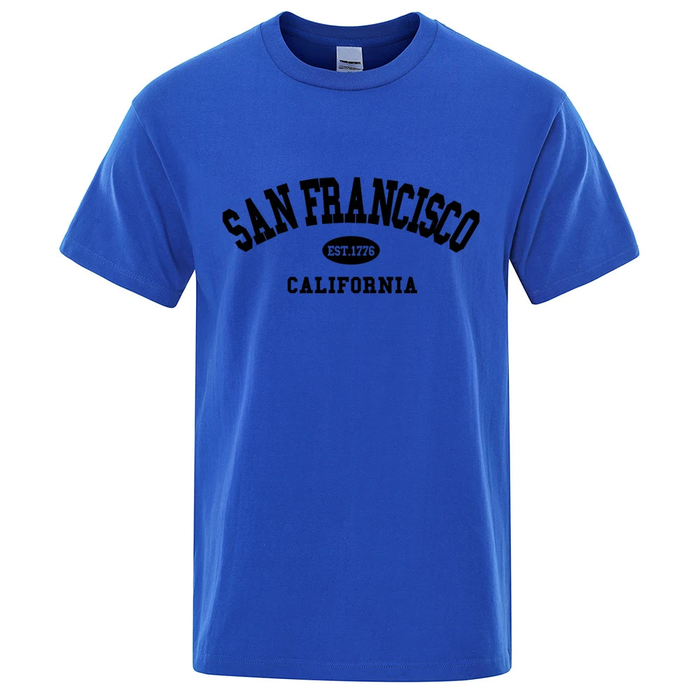 Sanfrancisco Est.1776 California Letter T-Shirts Men Fashion Oversized Tops Summer Tshirt Loose Designer Luxury Tee Clothing