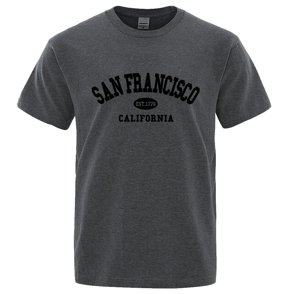 Sanfrancisco Est.1776 California Letter T-Shirts Men Fashion Oversized Tops Summer Tshirt Loose Designer Luxury Tee Clothing