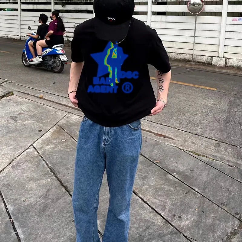 Men Tshirt Cotton Graphic Tees Y2K Tops Streetwear Oversize Grunge Summer Short Sleeve Korean Fashion Hip Hop Aesthetic Clothing