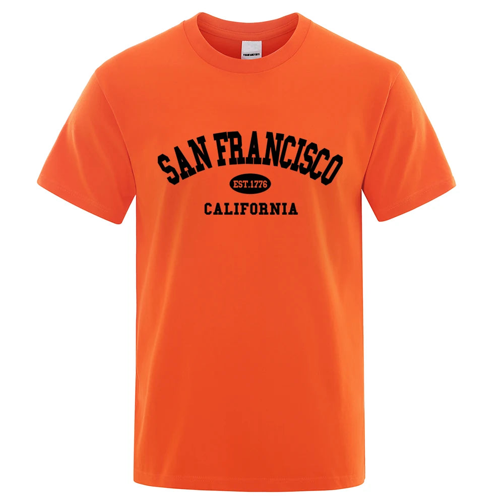 Sanfrancisco Est.1776 California Letter T-Shirts Men Fashion Oversized Tops Summer Tshirt Loose Designer Luxury Tee Clothing