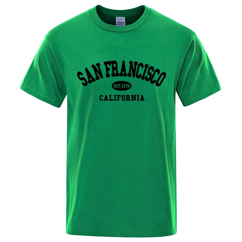 Sanfrancisco Est.1776 California Letter T-Shirts Men Fashion Oversized Tops Summer Tshirt Loose Designer Luxury Tee Clothing